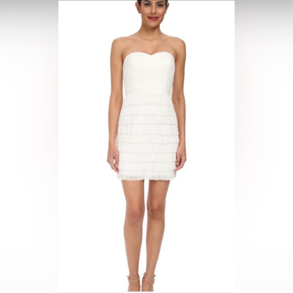 Aiden Mattox Fringe White Strapless Cocktail Dress Size 10